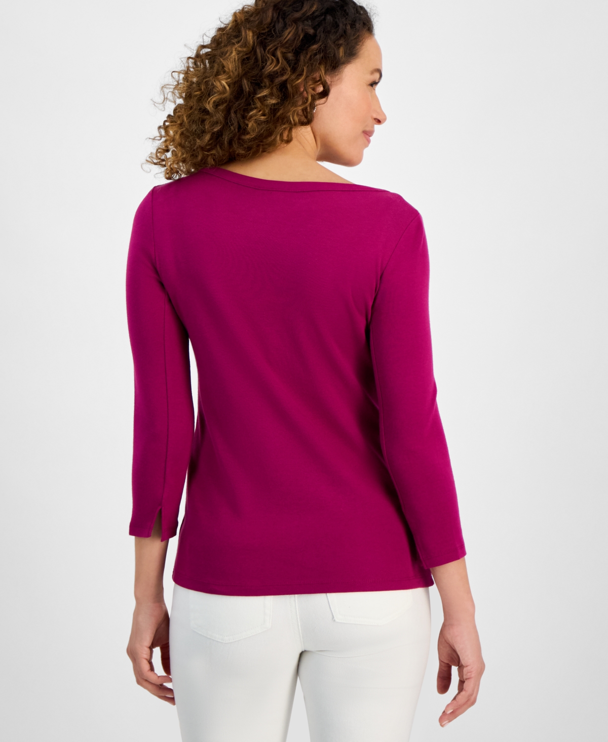 Style & Co Women's Petite Pima Cotton 3/4-Sleeve Boat-Neck Top, Created for Macy's