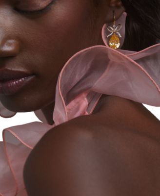 Cubic Zirconia Bow Drop Earrings