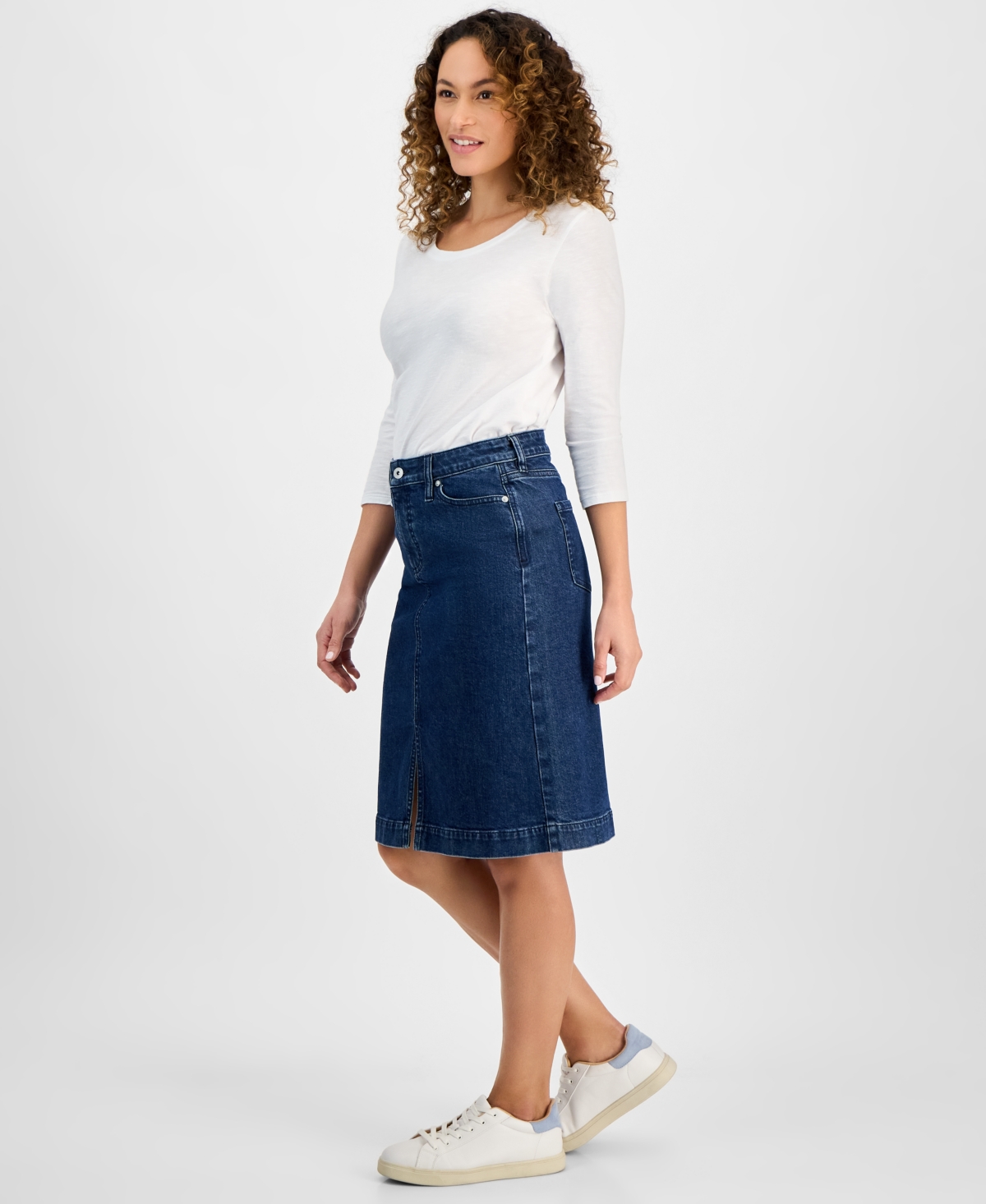 Style & Co Petite Denim Midi Skirt, Exclusively at Macy's
