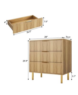 Natural Dresser, Modern 3 Drawer Dresser for Bedroom with Gold Handle and Large Drawer