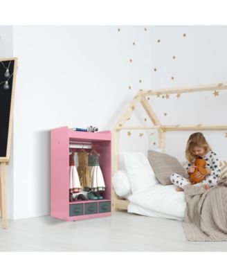 Kids Open Hanging Armoire Closet with Mirror, Costume Organizer Rack, Pink