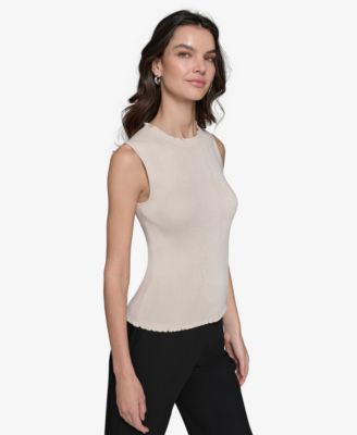 Women's Ruffled Rib-Knit Sleeveless Top