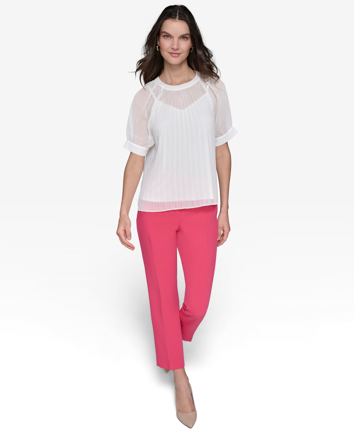 Karl Lagerfeld Paris Women's Pleated Chiffon Short-Sleeve Blouse