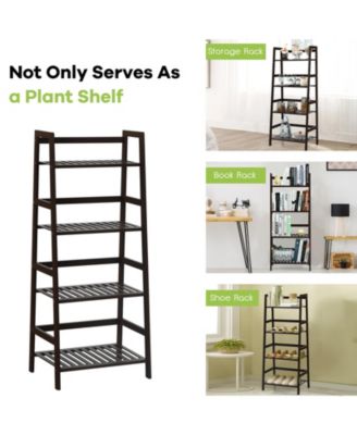 4-Tier Bamboo Plant Rack with Guardrails Stable and Space-Saving-Brown 19" x 12.5" x 45".