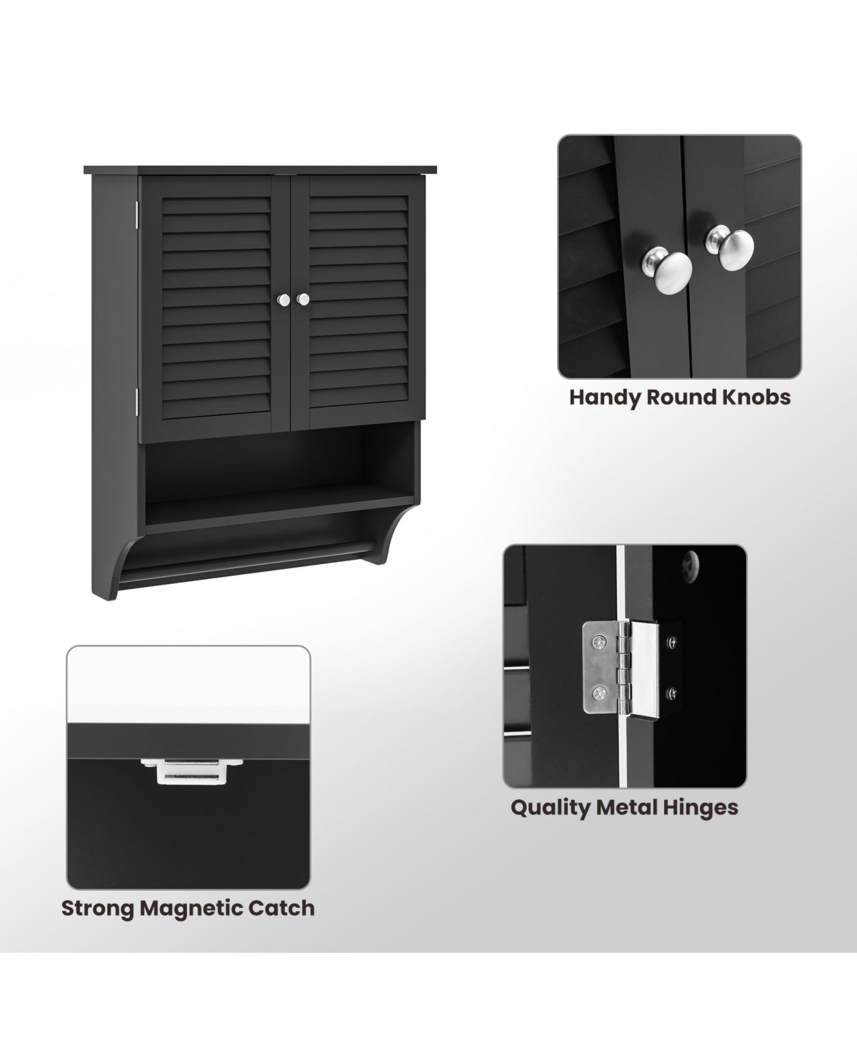 Sugift 2-Doors Bathroom Wall-Mounted Medicine Cabinet with Towel Bar- Black