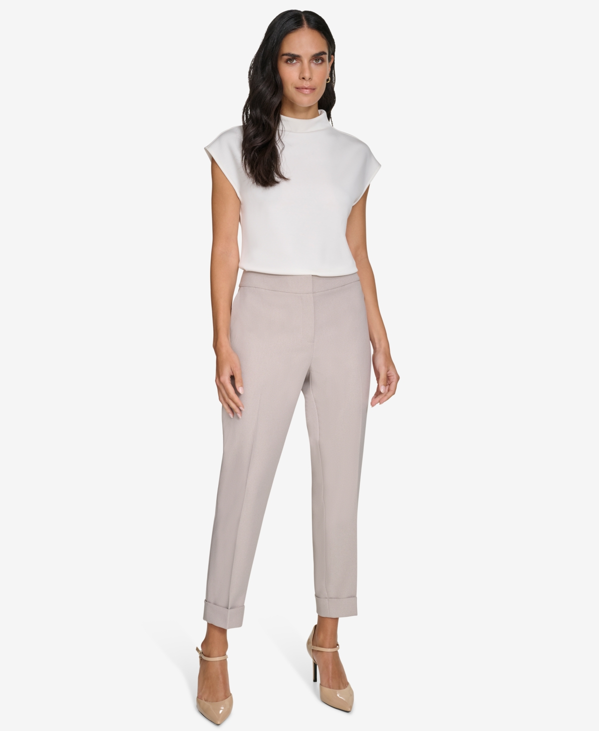 Calvin Klein Women's Cuffed Twill Ankle Trousers -cream