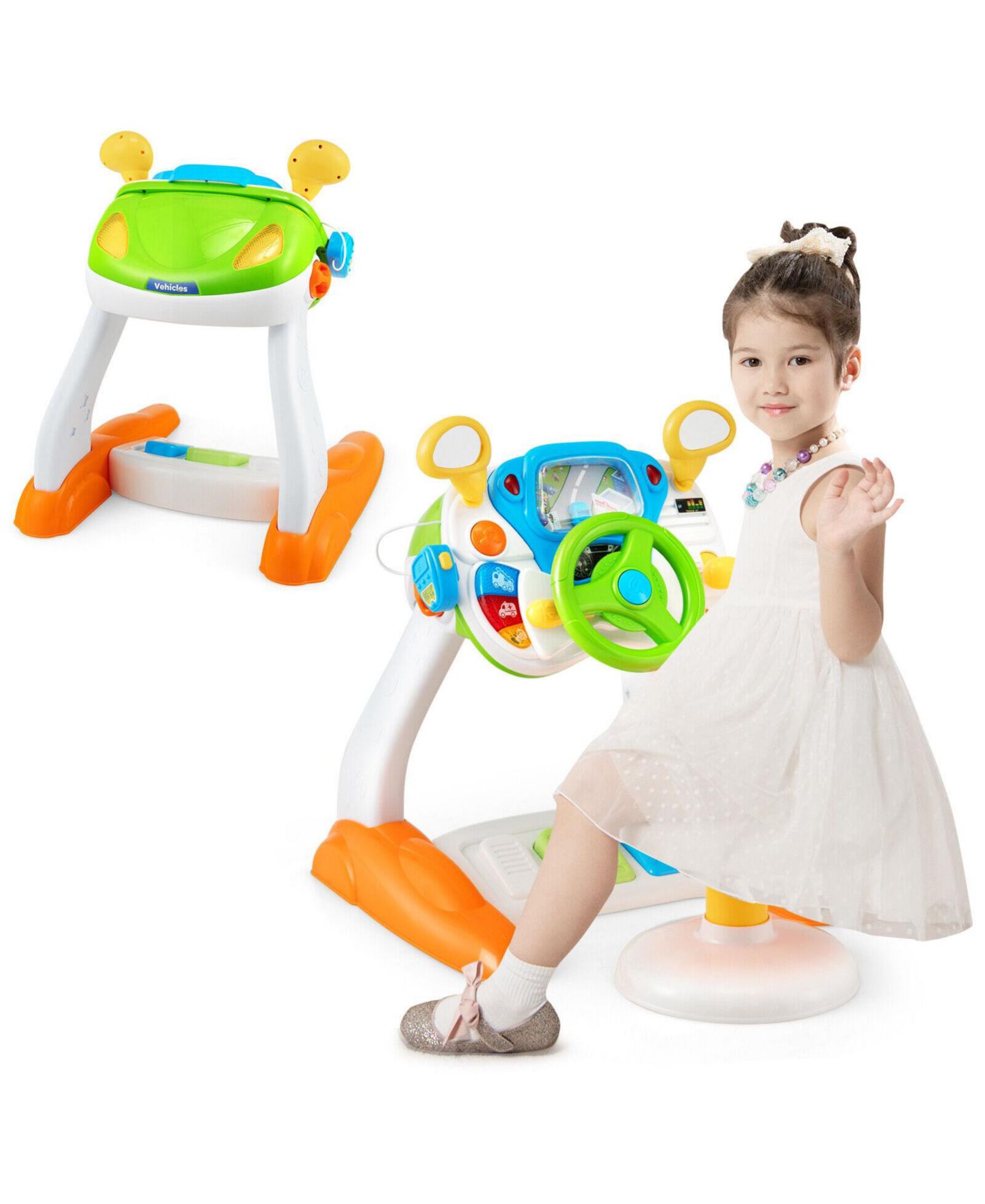 Детские игрушки HONGGE Steering Wheel with Pedals Lights and Sounds 3-Piece Pretend Play Set, Ages 3+ — фото 4