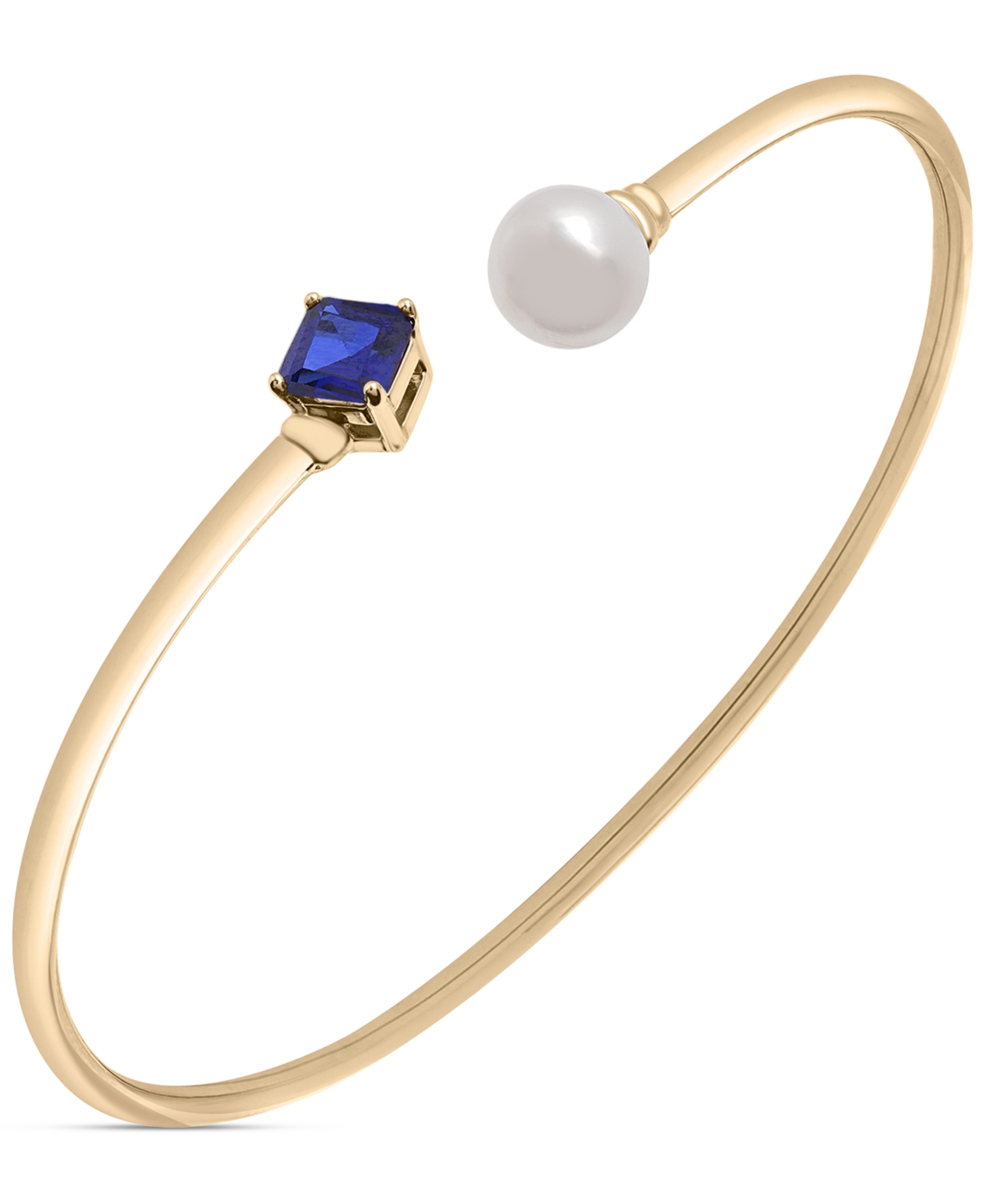 Audrey by Aurate Cultured Freshwater Pearl (7mm) & Rhodolite (5/8 ct. t.w.) Wire Cuff Bangle Bracelet in Gold Vermeil, (Also in Lab-Grown Emerald, Lab