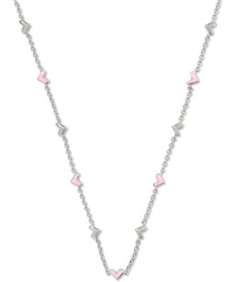Kendra Scott - Rhodium-Plated Pink Heart 19" Adjustable Strand Necklace