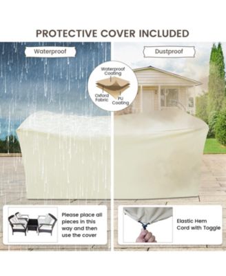 4 Pieces Outdoor Rattan Conversation Set with Protective Cover