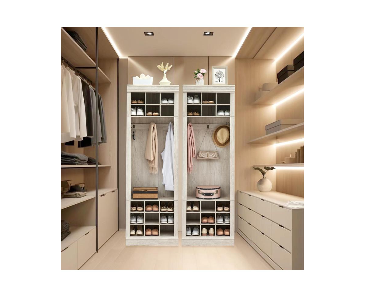 gaomon Shoe Cabinet, Entryway Shoe Storage Cabinet with Coat Rack, 15 Cubbies and 5 Hooks, Freestanding Tall Shoe Organizer Cabinet for Entryway, Hall