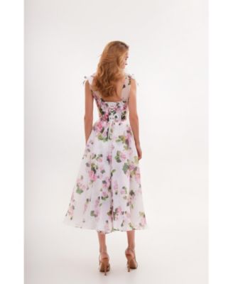 Women's Tender Floral Midi Tie-Strap Dress