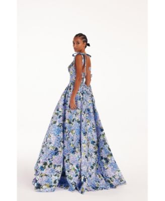 Women's Blue Hydrangea Strapped Maxi Dress