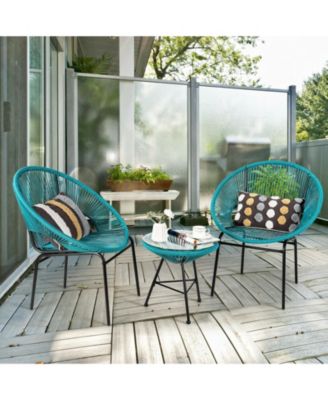 3PCS Patio Acapulco Furniture Bistro Set with GlassTable-Turquoise