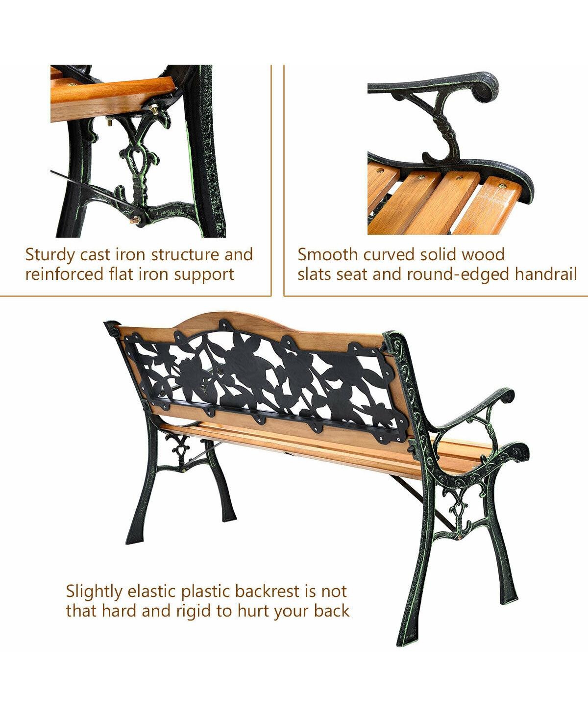 Sugift Garden Bench Chair Outdoor Wooden Loveseat with Iron Armrest