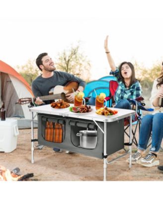 Height Adjustable Folding Camping Table-Gray