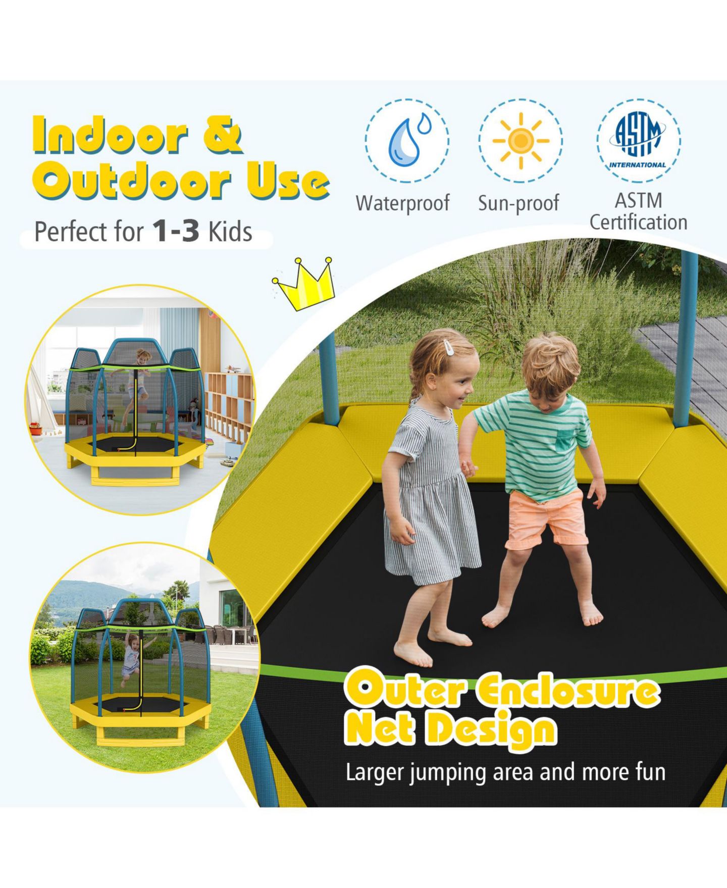 Детская игрушка SUGIFT 7' Indoor/Outdoor Enclosure Net Trampoline, 1-3 Player Capacity, Ages 3+ — фото 4