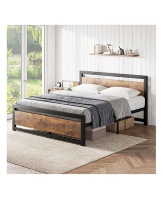 Bed Frame With Headboard, Industrial Platform Bedframe No Box Spring Needed, 14 Inch Metal Mattress Frame Noise Free