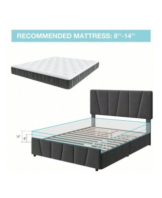 Bed Frame With Storage Drawers And Headboard, Upholstered Platform Bed Frame With Wooden Slats Support, No Box Spring Needed