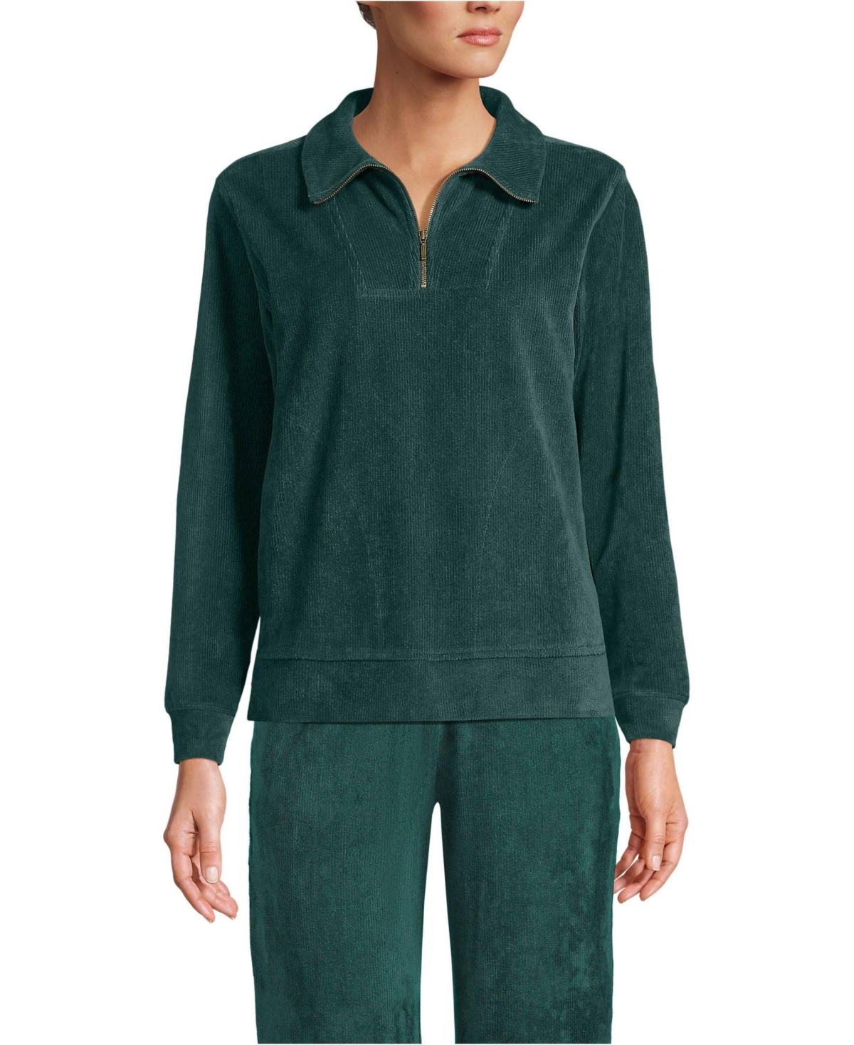 Lands' End Women's Long Sleeve Sport Cord Quarter Zip Pullover