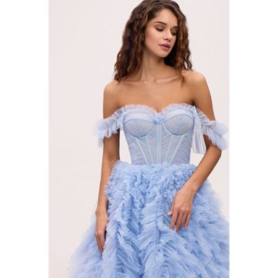 Women's Light Blue All Ruffled Up Eveng Fluffy Dress