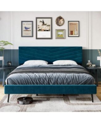 Full/Queen/King Size Upholstered Bed Frame, Velvet Bed Frame Queen With Adjustable Headboard, Platform Bed Frame And Headboard, Noise-Free, No Box Spring Needed