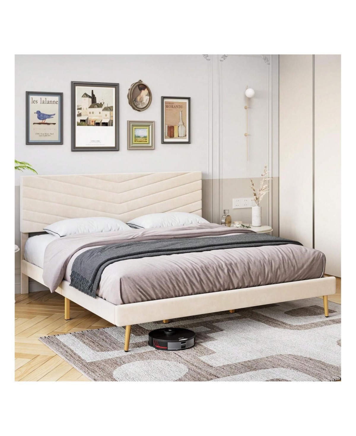 gaomon Full/Queen/King Size Upholstered Bed Frame, Velvet Bed Frame Queen With Adjustable Headboard, Platform Bed Frame And Headboard, Noise-Free, No