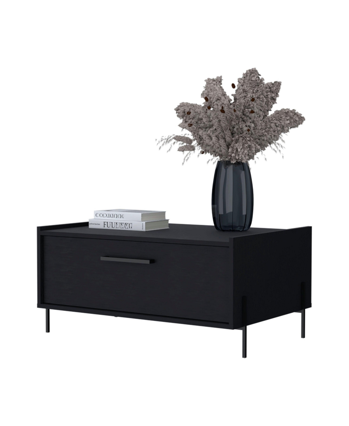Fm Furniture Glendale Coffee Table with Flip-Down Door in Melamine,- Black