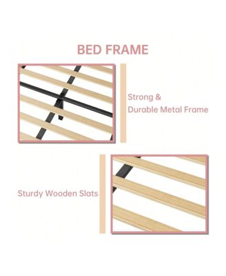 Twin Platform Bed Frame, Velvet Upholstered Platform Bed Frame With Height Adjustable Headboard, Strong Wood Slat Support, Solid And Stable, Easy To Assemble