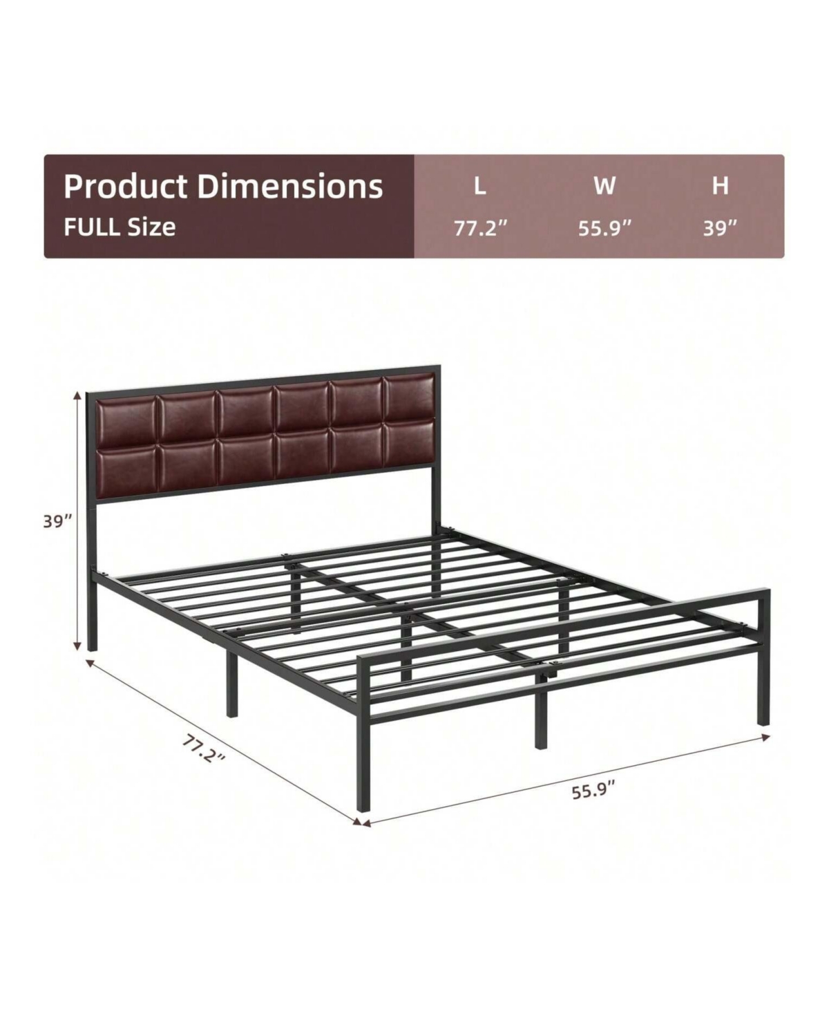 gaomon Full/Queen Size Faux Leather Platform Bed Frame With Upholstered Headboard - Sturdy Metal Frame With Steel Slats Support - Box Spring Optional