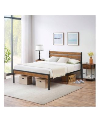 Full/Queen Bed Frame, Bed Frame With Wooeden Headboard And Footboard, Platform Bed Frame With Underbed Storage Space, Rustic Country Style, No Box Spring Needed