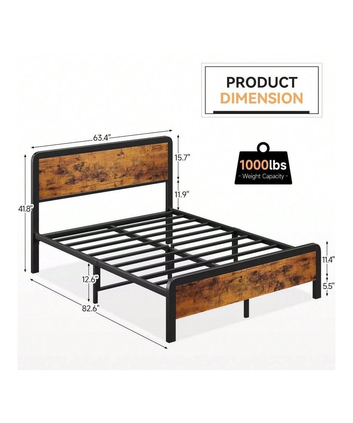 gaomon Twin/Full/Queen Platform Bed Frame With Wooden Headboard And Footboard, Sturdy Metal Slat Support, Mattress Base, No Box Spring Required - Brow
