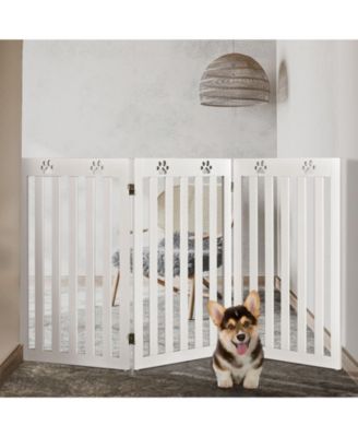 36 Inch Folding Wooden Freestanding Pet Gate Dog Gate with 360° Flexible Hinge