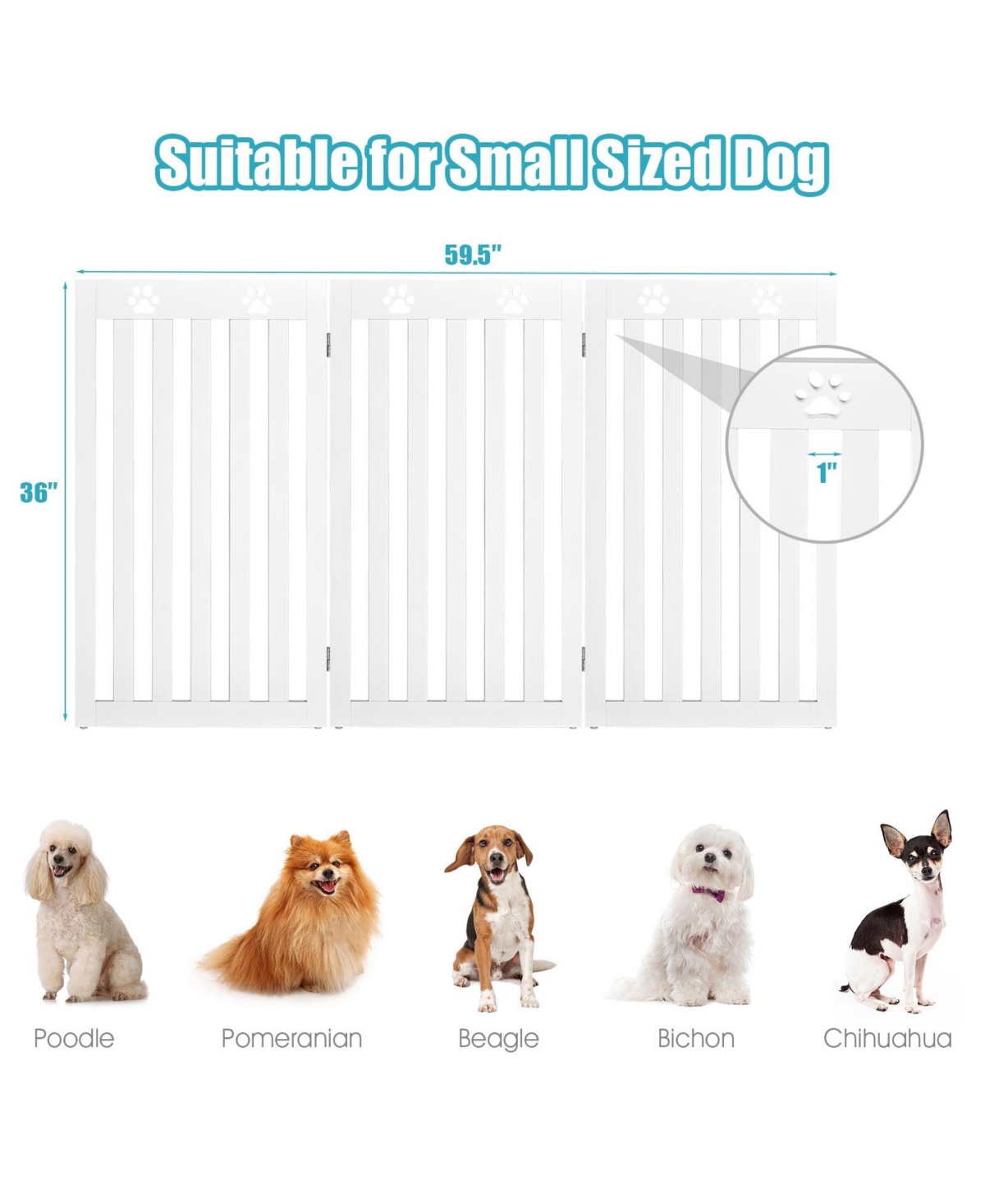 Gouun Folding Wooden Freestanding Pet Gate Dog Gate with 360° Flexible Hinge- White