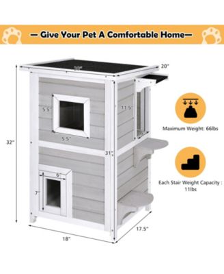 2-Story Wooden Cat House with Escape Door Rainproof