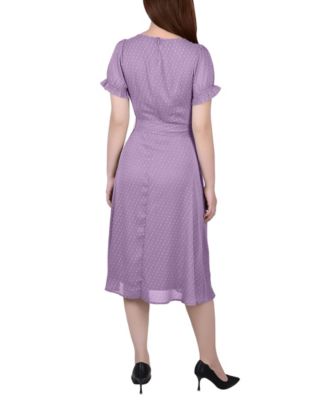 Women's Short Sleeve Belted Swiss Dot Dress