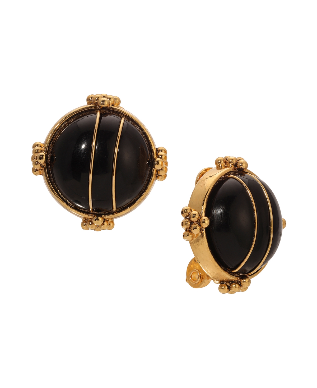 2028 Round Acrylic Button Clip Earrings In Black