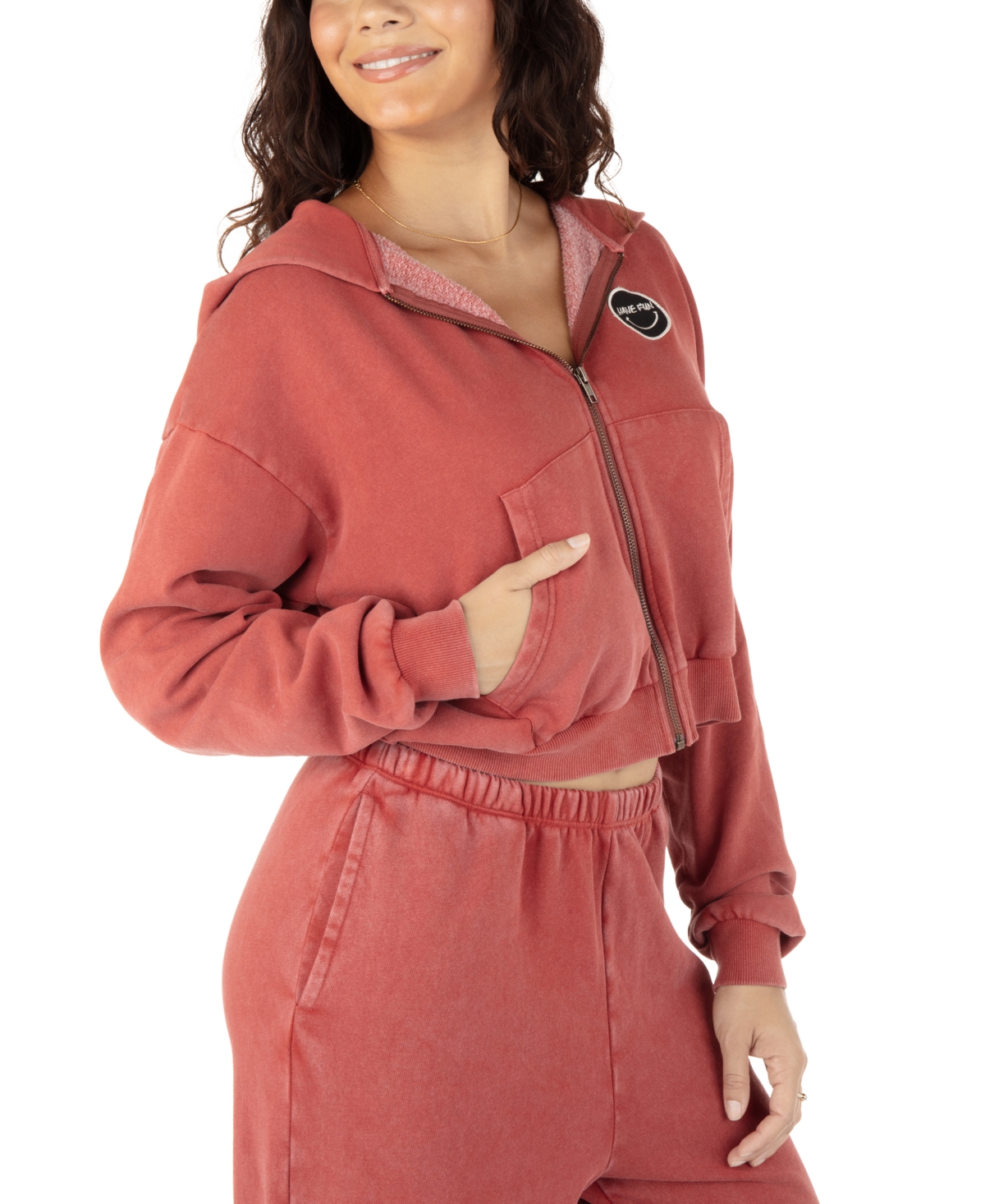 HURLEY JUNIORS' HAVE FUN CROPPED ZIPPERED HOODIE 
