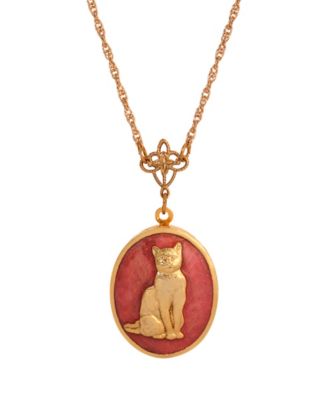 Enamel Oval Cat Locket Necklace