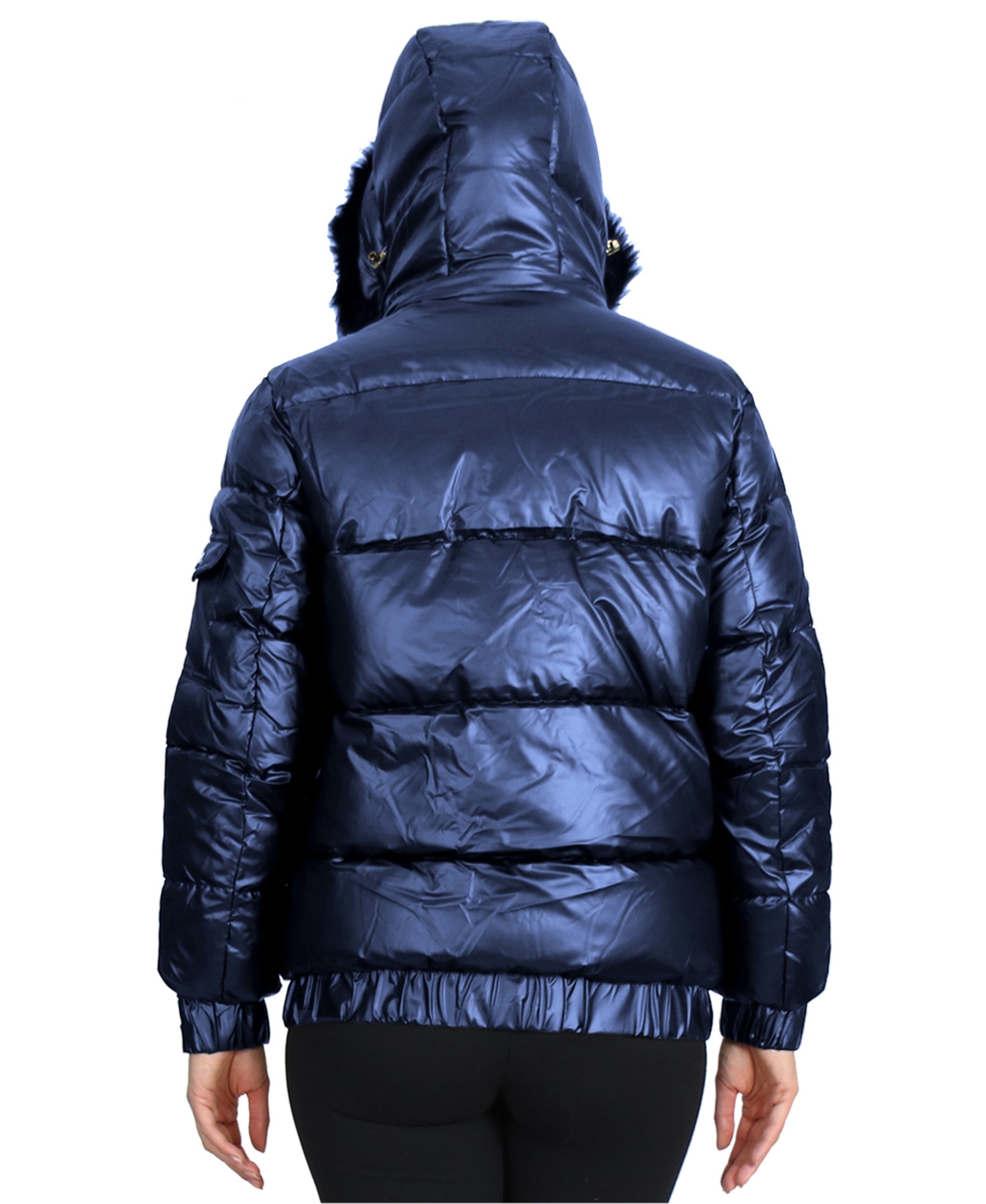 Galaxy By Harvic Women's Full Zip Heavyweight Bubble Jacket With Detachable Faux Fur Hood In Blue