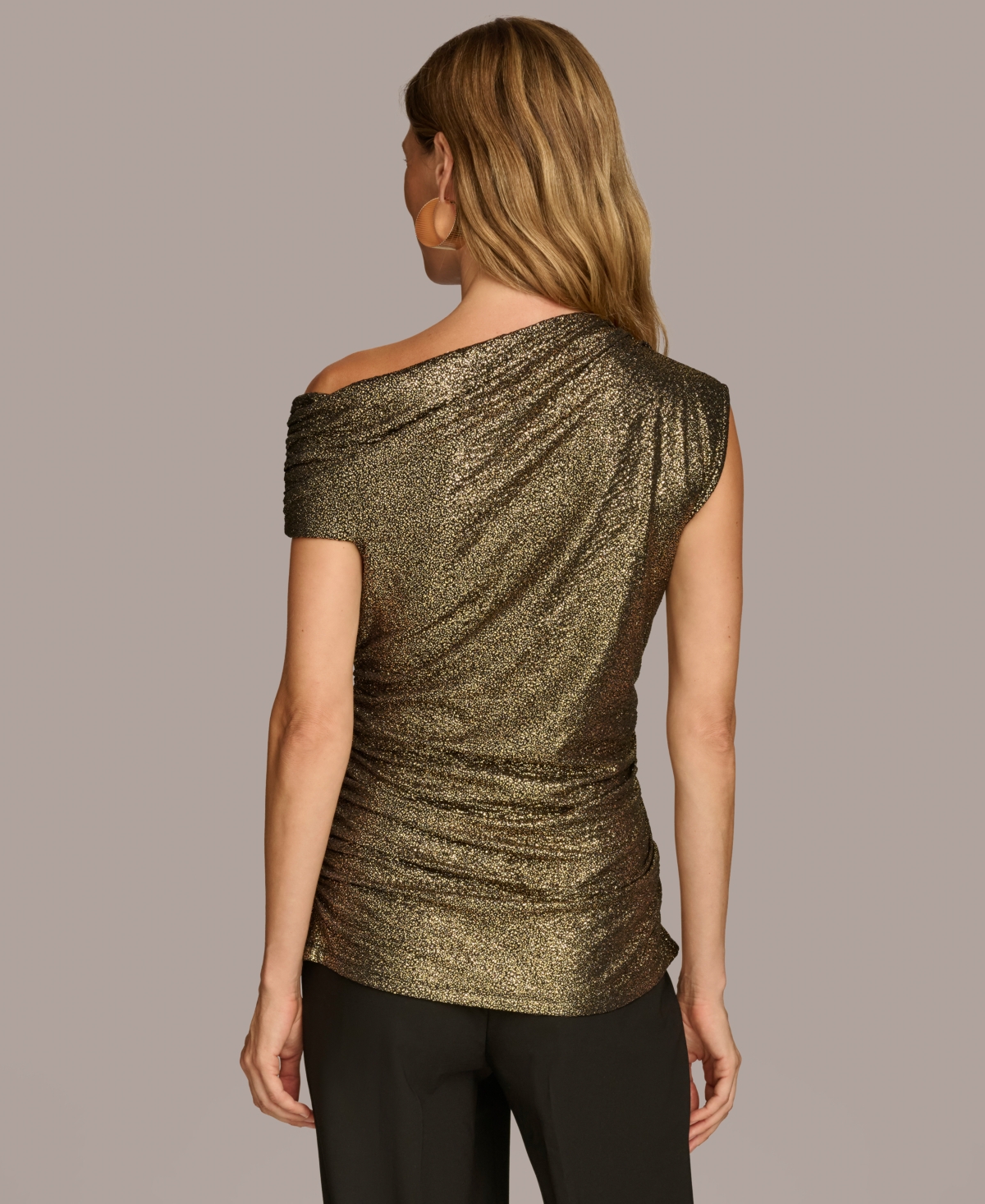 Donna Karan New York Women's Asymmetric Metallic Top -gold Multi