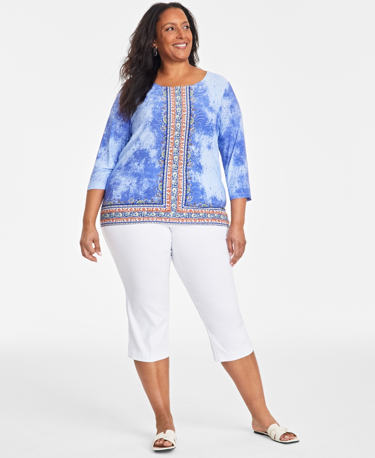 JM COLLECTION PLUS SIZE HAZE JACQUARD PRINT TOP, EXCLUSIVELY AT MACY'S 