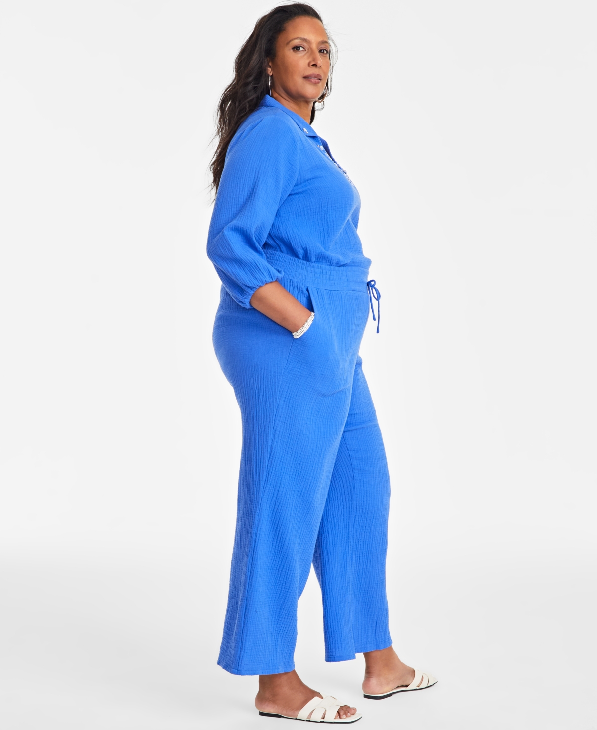 Jm Collection Plus Size Gauze Drawstring Pants, Created for Macy's