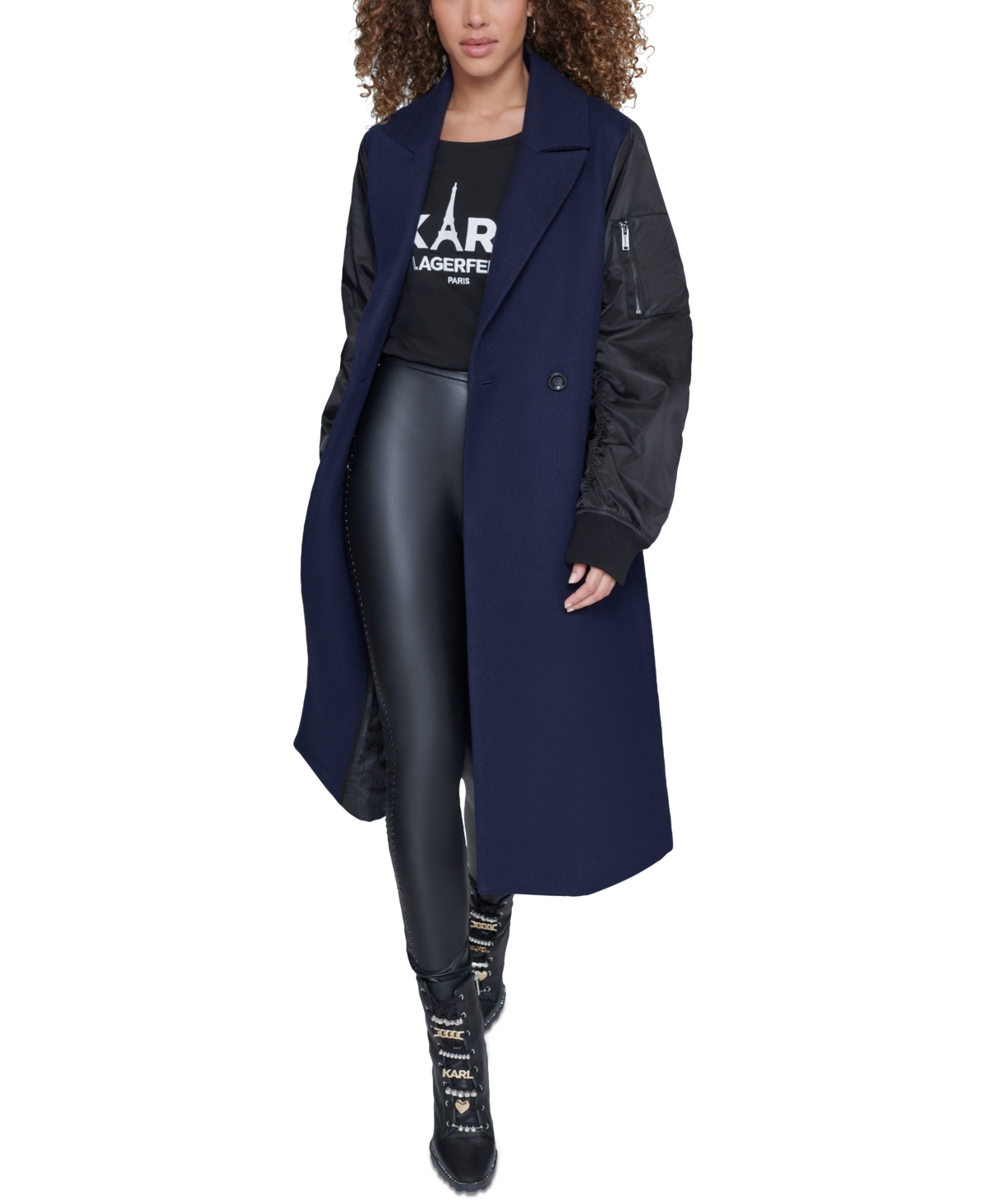 Shop Karl Lagerfeld Women's Double-breasted Notch-collar Coat In Navy