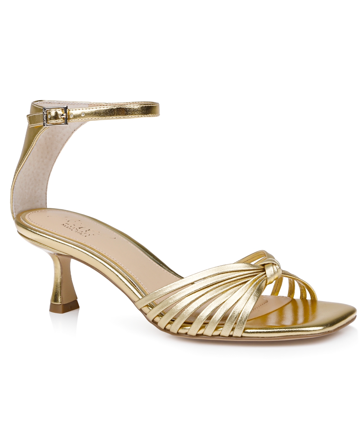 Jewel Badgley Mischka Silvia Ankle Strap Sandal In Gold Metallic Leather