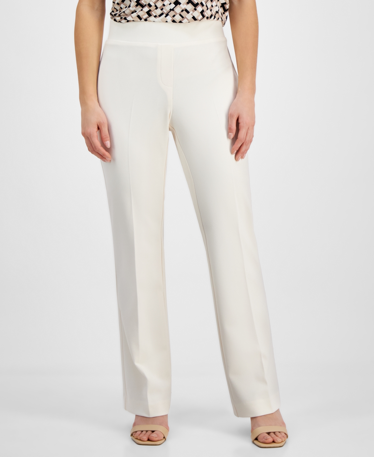 Ak Anne Klein Petite Pull-on Crepe Trousers In Anne White