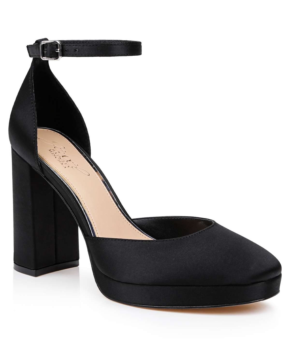 Jewel Badgley Mischka Women's Stephanie Closed Toe Platform Pumps - Black Satin