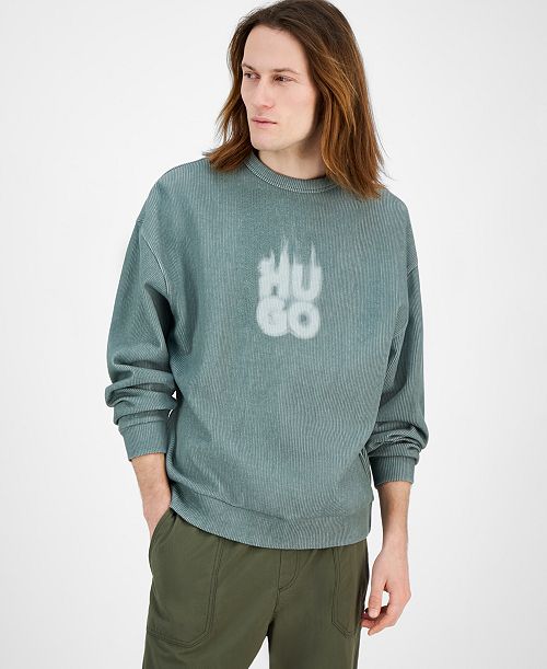 alfani Hugo Boss Men's Dinkam Oversized Fit Long Sleeve Ribbed Logo Sweatshirt Men's Fashion & Accessories