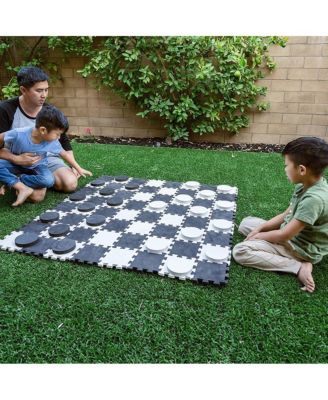 2-in-1 Premium Giant Checkers & Tic Tac Toe Game (4ft x 4ft) | Checkerboard High Density EVA Foam Mat & Pieces w/ Bag