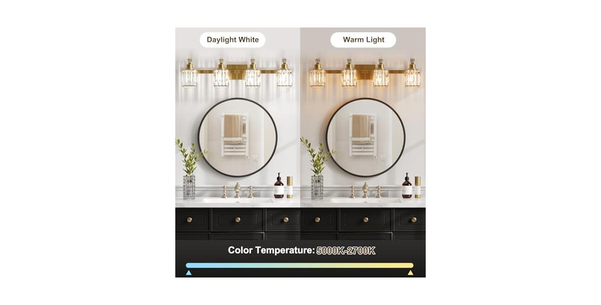 gaomon Bathroom Vanity Light Fixtures Over Mirror,4 Light Modern Crystal Wall Lighting with Square Shade